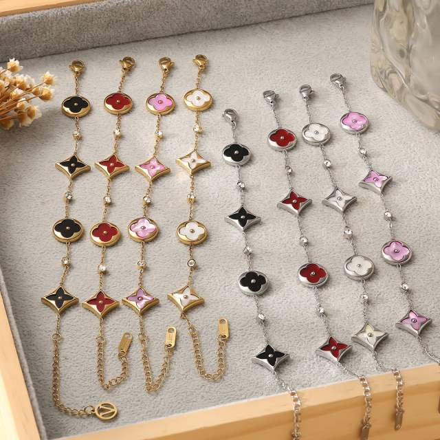 Classic four-leaf clover four-flower stainless steel bracelet  earrings