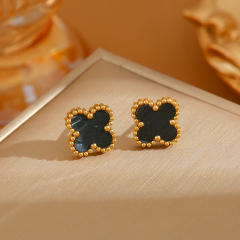 Colorful four-leaf clover sweet stainless steel earrings