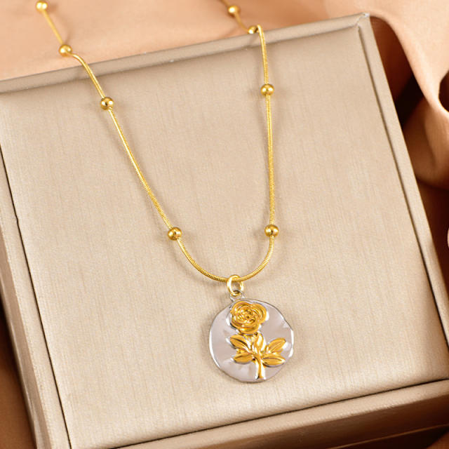 Mix color design flower butterfly pendant stainless steel necklace