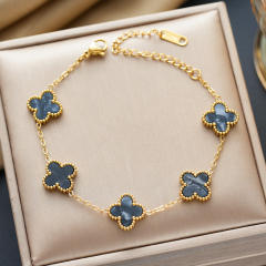 Colorful four-leaf clover stainless steel bracelet