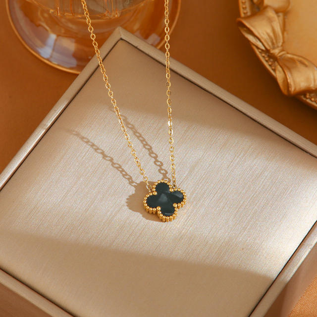 TikTok Explosive Colorful Four-leaf Clover Necklace stainless steel necklace