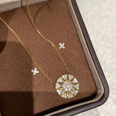 Dot Diamond Four-leaf Clover Full Diamond Sun Astrolabe copper necklace