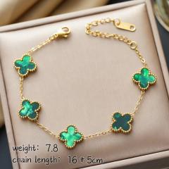 Colorful four-leaf clover stainless steel bracelet