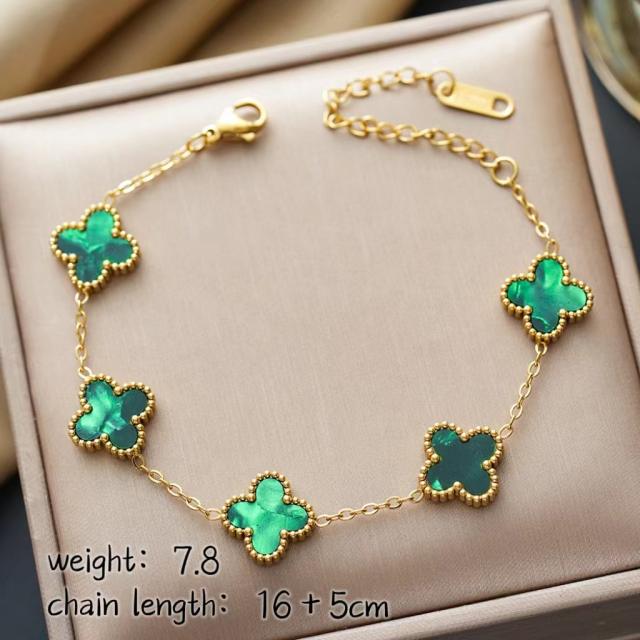 Colorful four-leaf clover stainless steel bracelet