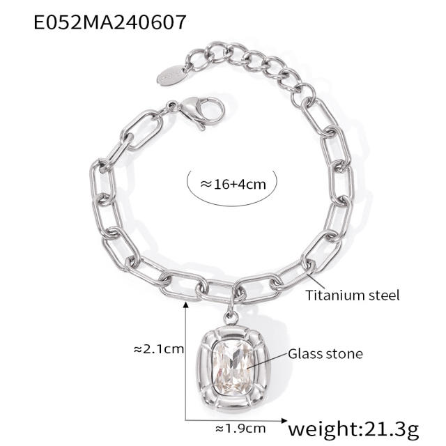 Luxury Simple Texture Oval Diamond block pendant stainless steel necklace bracelet rings set
