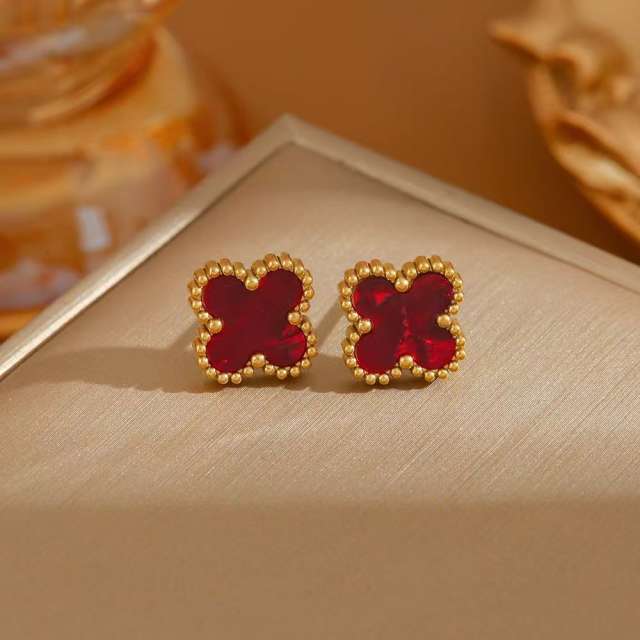 Colorful four-leaf clover sweet stainless steel earrings