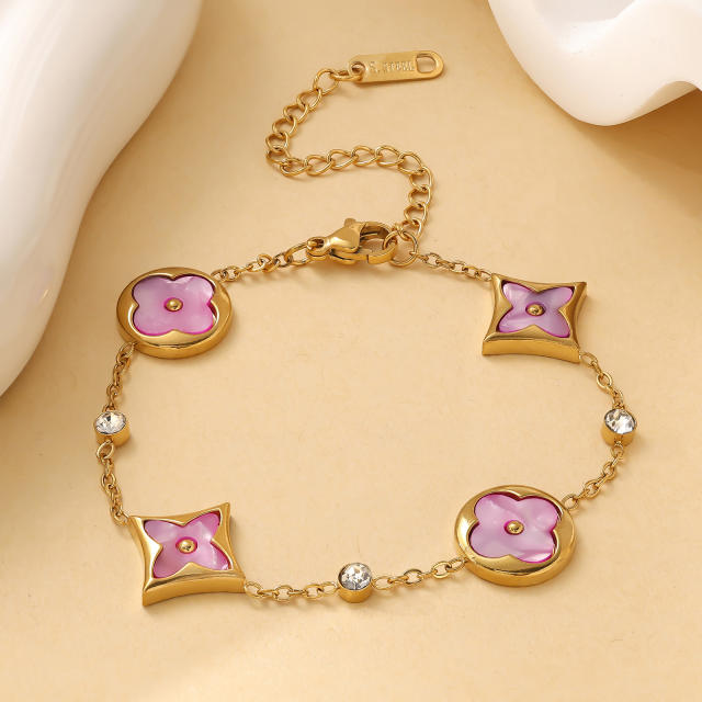 Classic four-leaf clover four-flower stainless steel bracelet  earrings