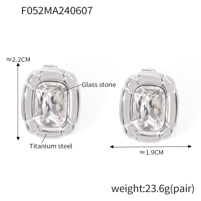 Luxury Simple Texture Oval Diamond block pendant stainless steel necklace bracelet rings set