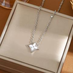 Dainty white black clover stainless steel necklace earrings set