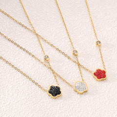 Five-leaf Flower Women's Titanium Steel Diamond Necklace