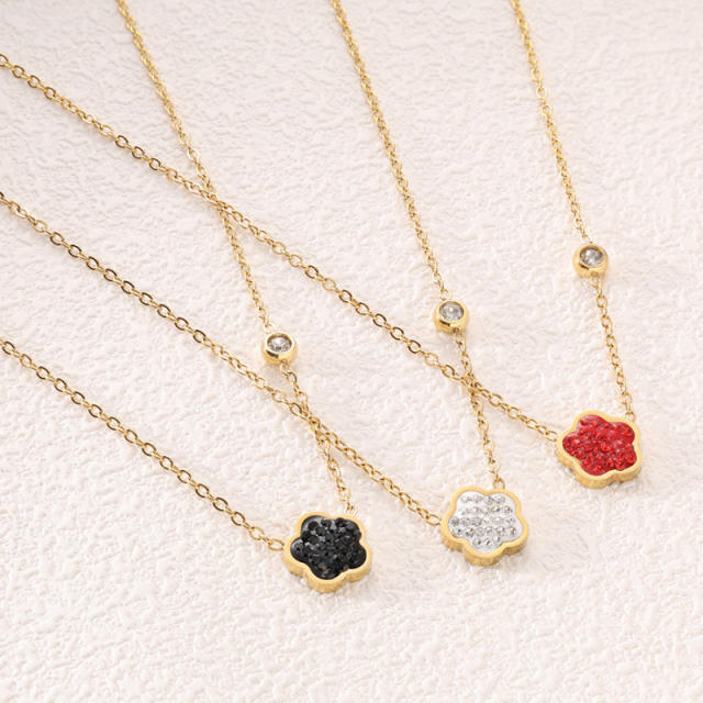 Five-leaf Flower Women's Titanium Steel Diamond Necklace