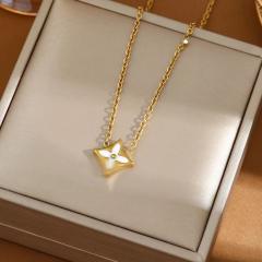 Dainty white black clover stainless steel necklace earrings set