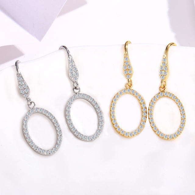 Light luxury selection hollow oval diamond stainless steel earrings ear hook