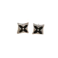 Dainty white black clover stainless steel necklace earrings set