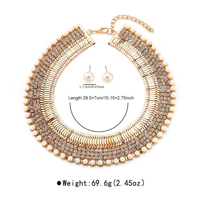 Exaggerated Wide Edition Gold Strap Diamond Neck Chain choker necklace