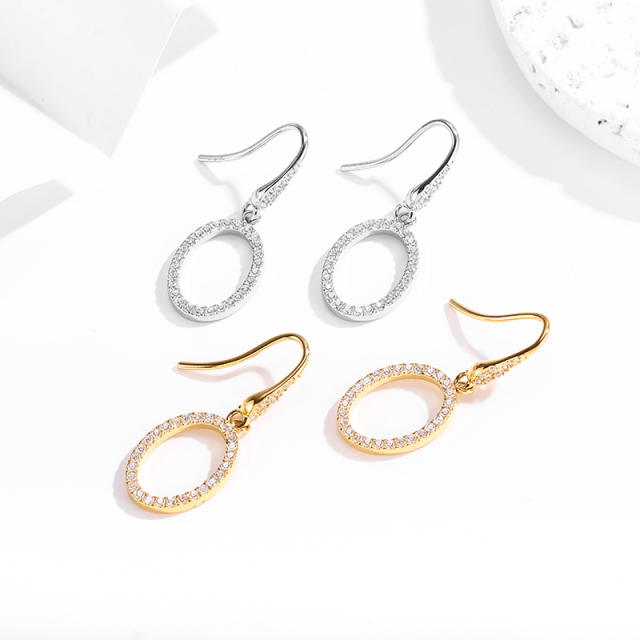 Light luxury selection hollow oval diamond stainless steel earrings ear hook
