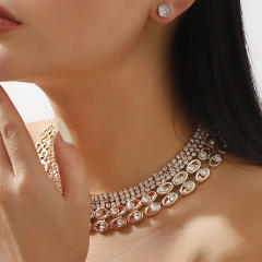 Exaggerated Wide Edition Gold Strap Diamond Neck Chain choker necklace