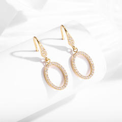 Light luxury selection hollow oval diamond stainless steel earrings ear hook