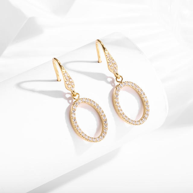 Light luxury selection hollow oval diamond stainless steel earrings ear hook
