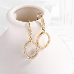 Light luxury selection hollow oval diamond stainless steel earrings ear hook