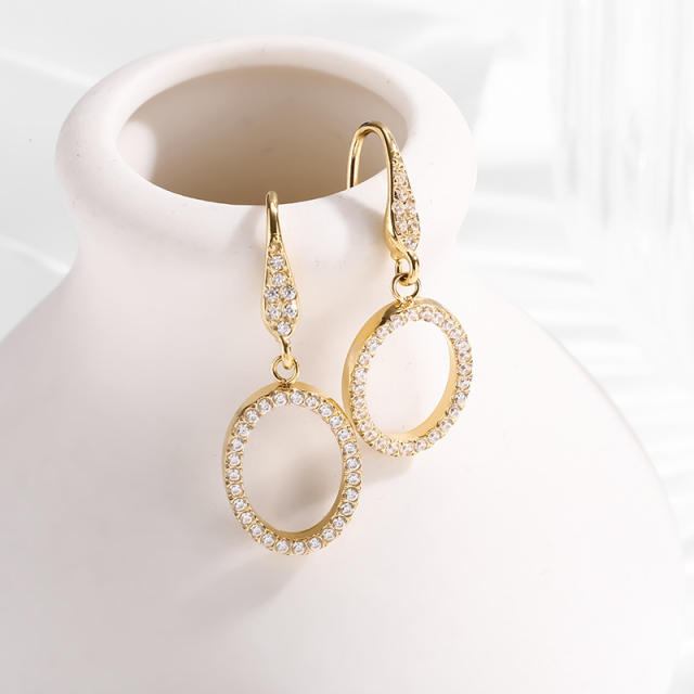 Light luxury selection hollow oval diamond stainless steel earrings ear hook