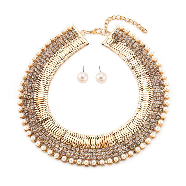 Exaggerated Wide Edition Gold Strap Diamond Neck Chain choker necklace
