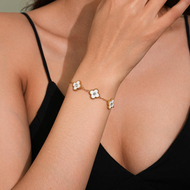 Chic rhinestone clover colorful stainless steel bracelet for women