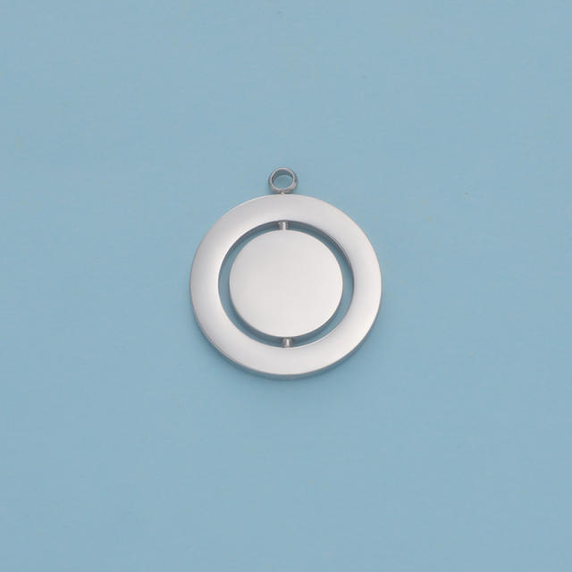 Creative Mirror Stainless Steel Hollow Rotatable Square Round Heart Jewelry Accessories Diy Pendant