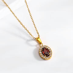 Hot Selling Oval ruby Titanium Steel suit Set Zircon Chain Four-piece Light Luxury Niche Jewelry suit