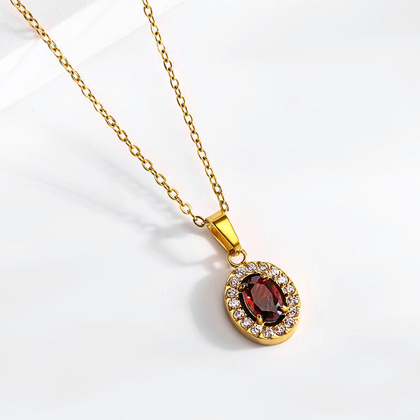 Hot Selling Oval ruby Titanium Steel suit Set Zircon Chain Four-piece Light Luxury Niche Jewelry suit