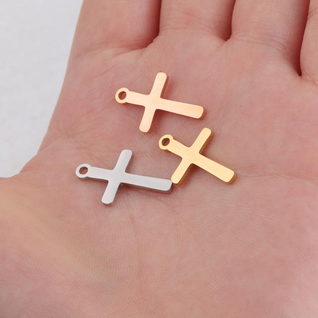 Single hole Cross small pendant Cross Charm mirror stainless steel DIY jewelry accessories 12*20mm
