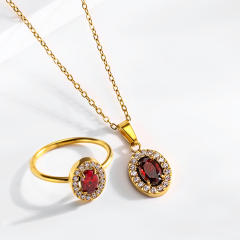 Hot Selling Oval ruby Titanium Steel suit Set Zircon Chain Four-piece Light Luxury Niche Jewelry suit