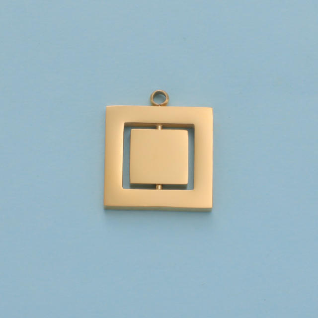 Creative Mirror Stainless Steel Hollow Rotatable Square Round Heart Jewelry Accessories Diy Pendant
