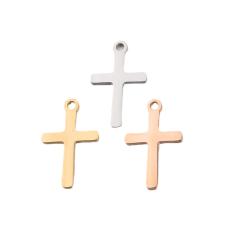Single hole Cross small pendant Cross Charm mirror stainless steel DIY jewelry accessories 12*20mm