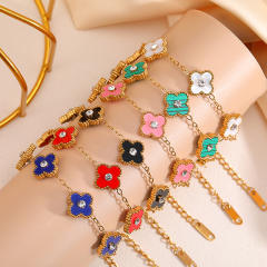 Chic rhinestone clover colorful stainless steel bracelet for women