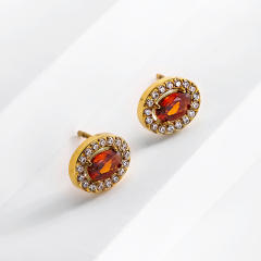 Hot Selling Oval ruby Titanium Steel suit Set Zircon Chain Four-piece Light Luxury Niche Jewelry suit