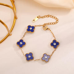 Chic rhinestone clover colorful stainless steel bracelet for women