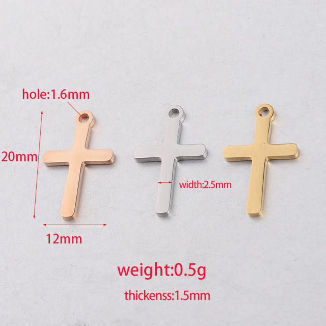 Single hole Cross small pendant Cross Charm mirror stainless steel DIY jewelry accessories 12*20mm