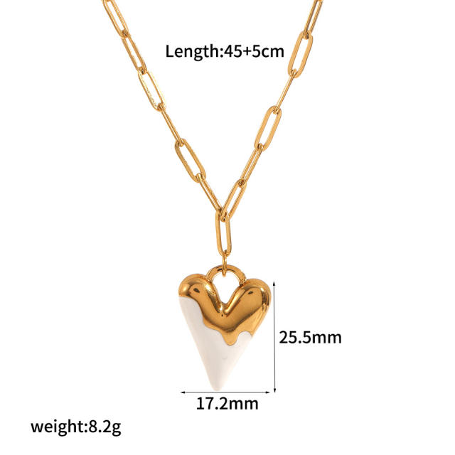 Sweet enamel heart cloud pendant stainless steel necklace