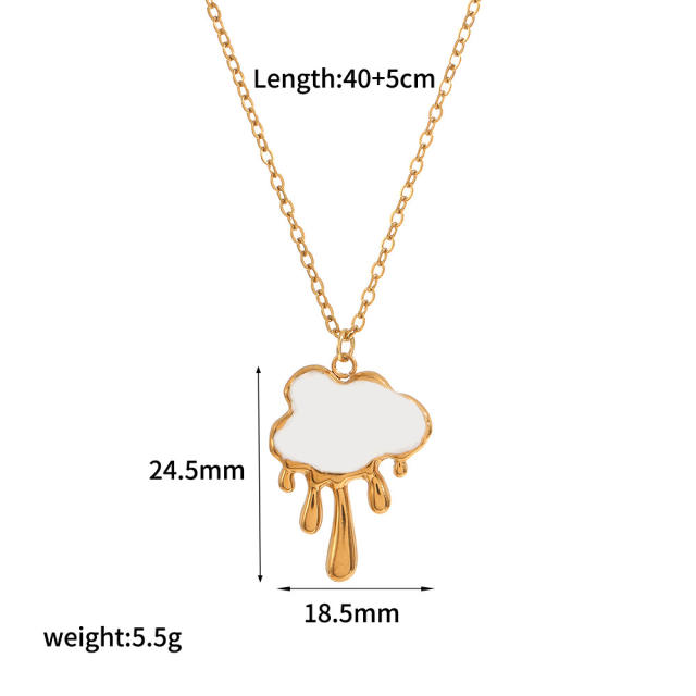 Sweet enamel heart cloud pendant stainless steel necklace