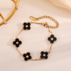 Chic rhinestone clover colorful stainless steel bracelet for women
