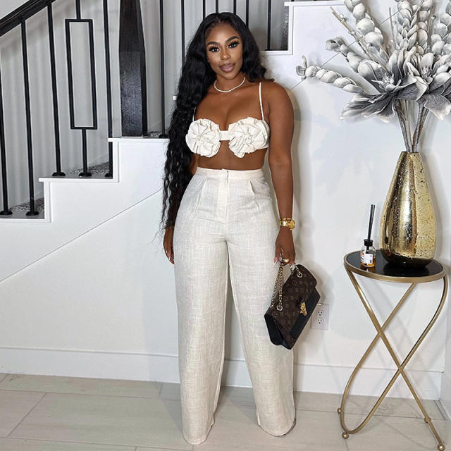 Autumn New Sweet Fresh Strap Tube Top High Waist Straight Casual Pants Two-piece Set