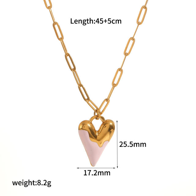 Sweet enamel heart cloud pendant stainless steel necklace