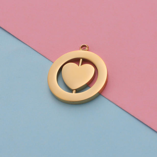Creative Mirror Stainless Steel Hollow Rotatable Square Round Heart Jewelry Accessories Diy Pendant