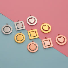 Creative Mirror Stainless Steel Hollow Rotatable Square Round Heart Jewelry Accessories Diy Pendant