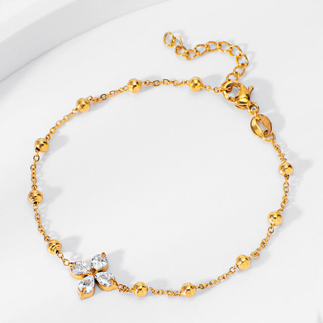 Chic diamond clover stainless steel jewelry set necklace bracelet earrings rings