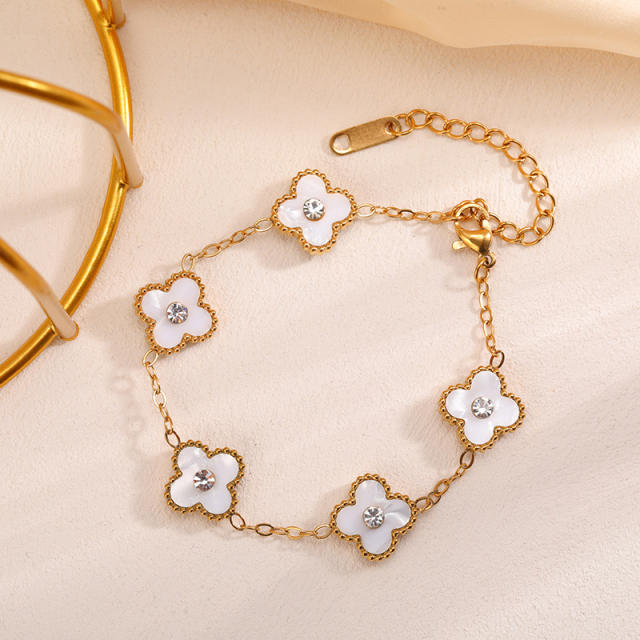 Chic rhinestone clover colorful stainless steel bracelet for women