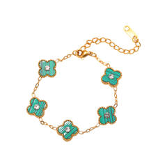 Chic rhinestone clover colorful stainless steel bracelet for women