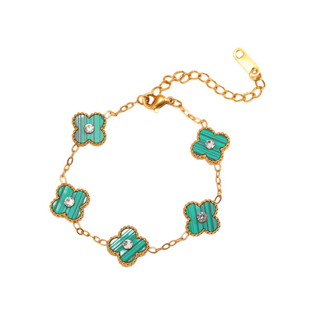 Chic rhinestone clover colorful stainless steel bracelet for women