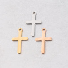 Single hole Cross small pendant Cross Charm mirror stainless steel DIY jewelry accessories 12*20mm